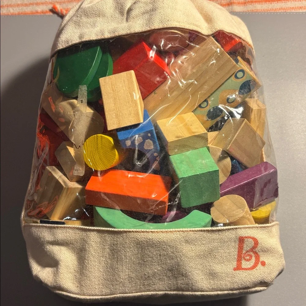 Colorful Wooden Block Set in Canvas Bag